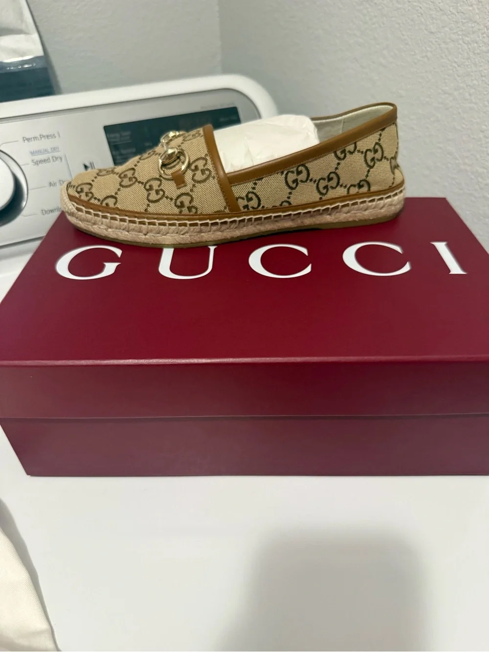 Gucci Beige Brown GG Canvas Horsebit Slip-On Loafers